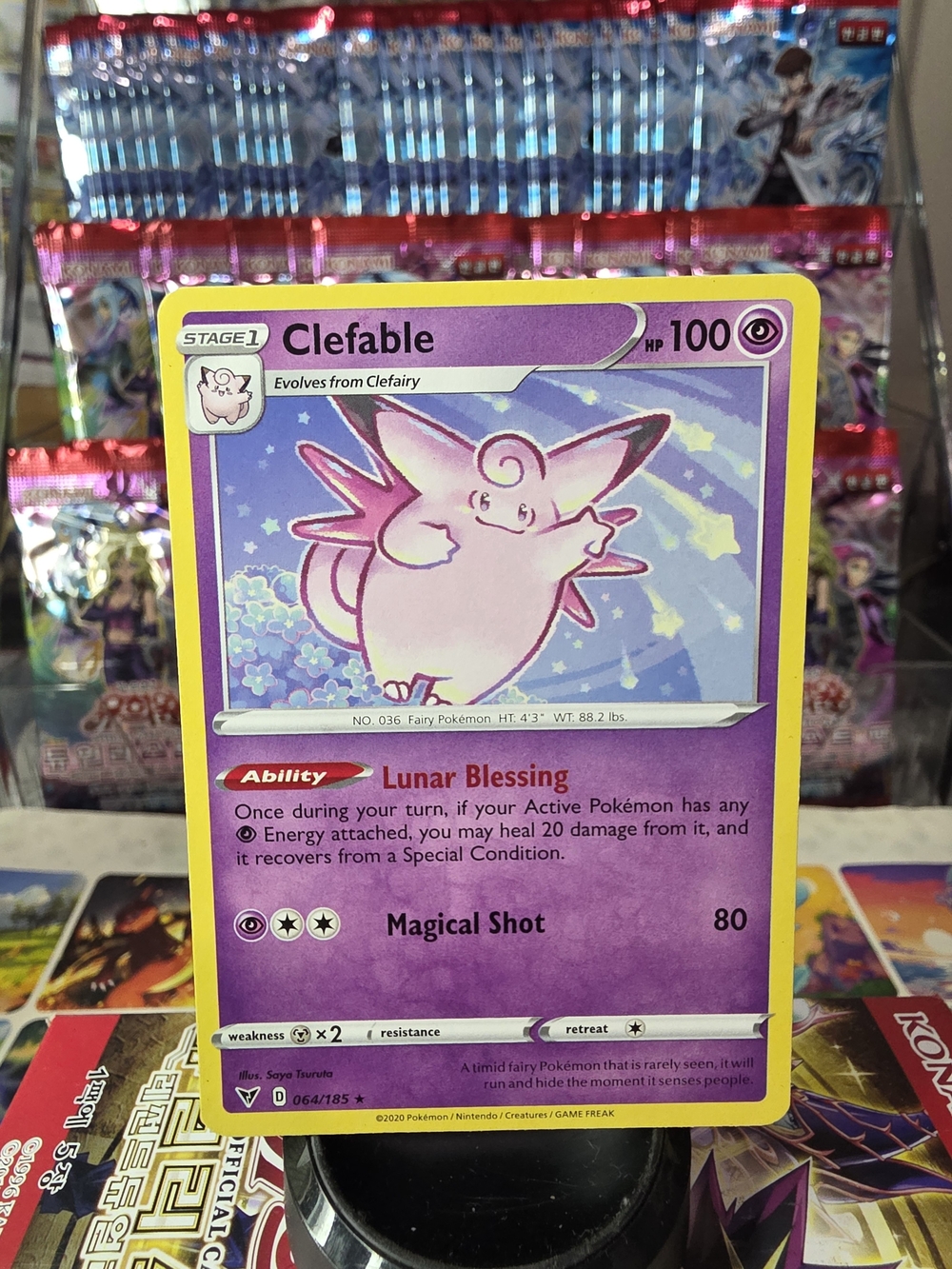 Clefable Pokémon Holographic Card - Pink & Purple